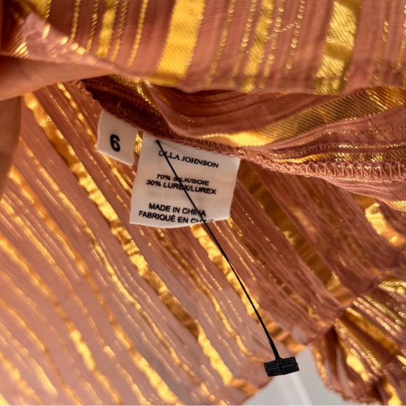 $355 Ulla Johnson Lucinda Rose Gold Ruffled metallic silk sheer blouse Size 6 - Picture 6 of 7